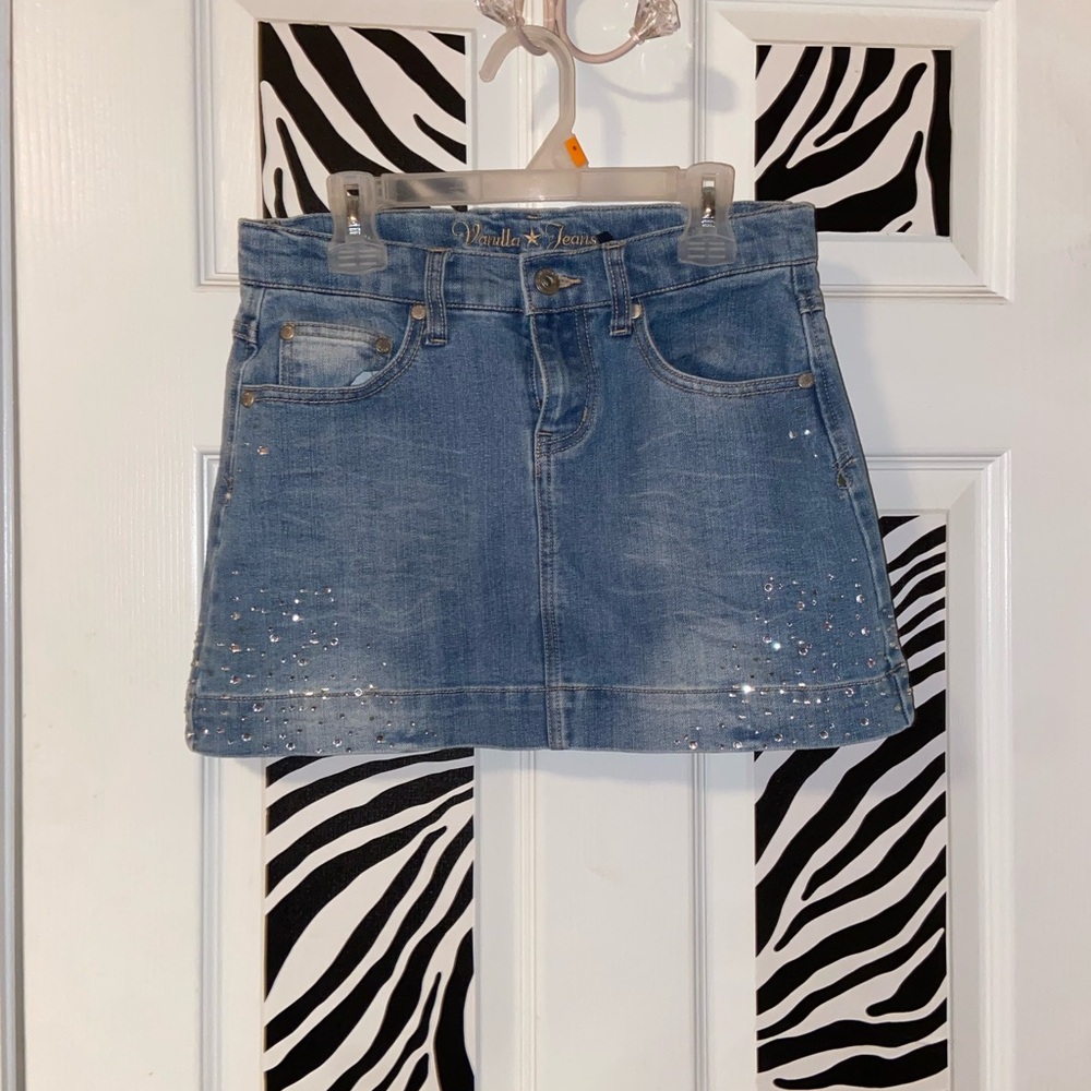 Denim bedazzled jean skirt